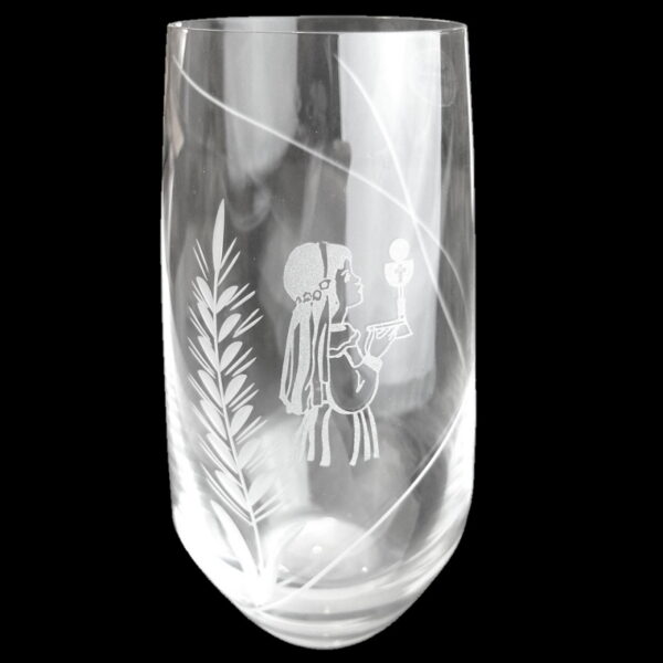 Verre à eau arrondi avec fille communiante