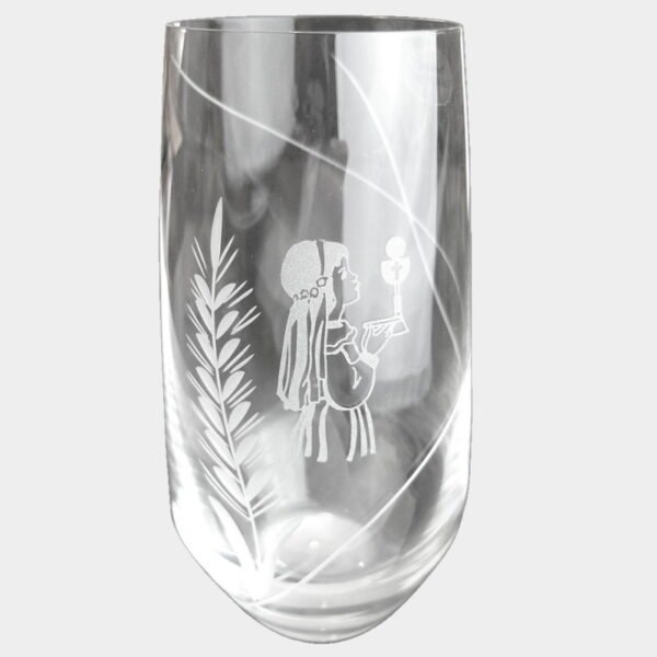 Verre à eau arrondi avec fille communiante